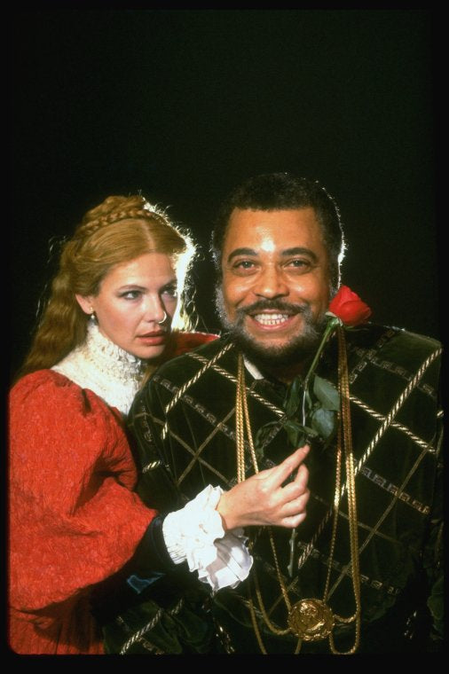 James Earl Jones as Othello and Dianne Wiest as Desdemona in a scene from the Broadway revival of the play "Othello." (New York)