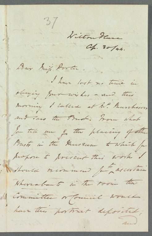 Sir Richard Westmacott to Jane Porter, autograph letter signed