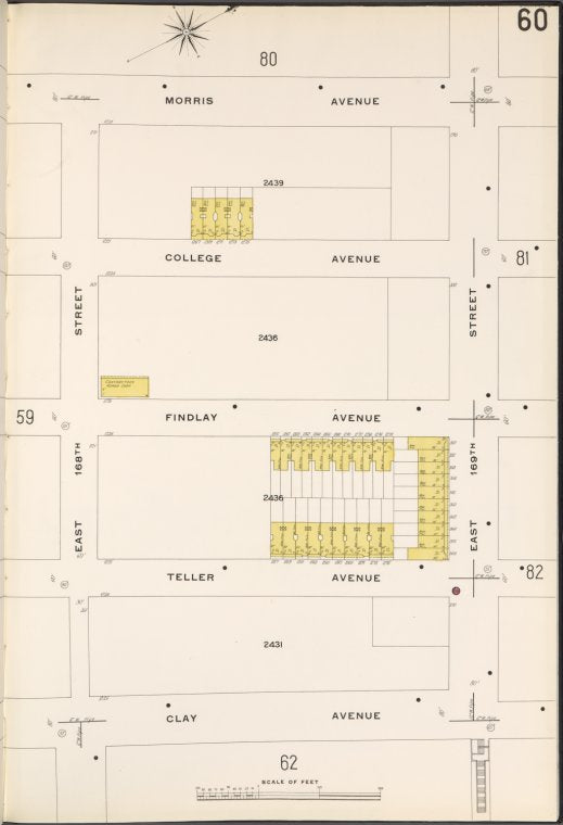 Bronx, V. 10, Plate No. 60 [Map bounded by Morris Ave., E. 169th St., Clay Ave., E. 168th St.]