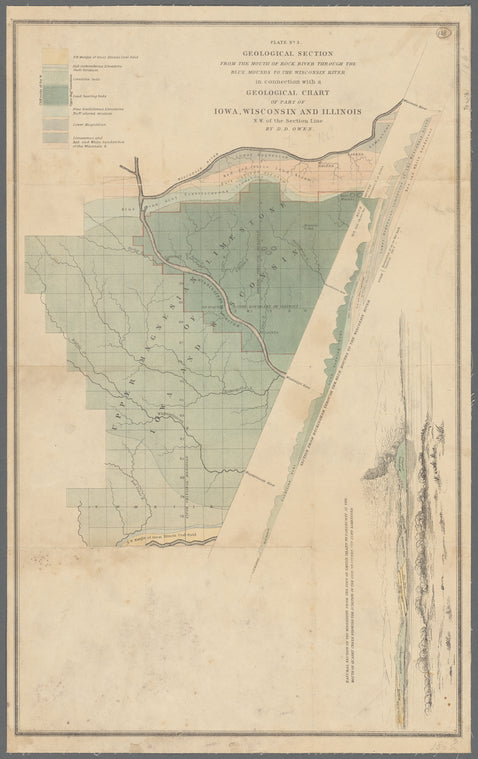 Geological section from the mouth of Rock River through the Blue Mounds to the Wisconsin River : in connection with a geological chart of part of Iowa, Wisconsin and Illinois, N.W. of the section line