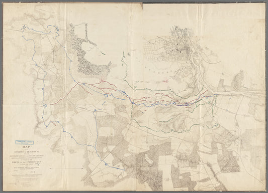 Map of the environs of Petersburg from the Appomattox River to the Weldon rail road showing the positions of the enternched lines occupied by the forces of the United States during the siege
