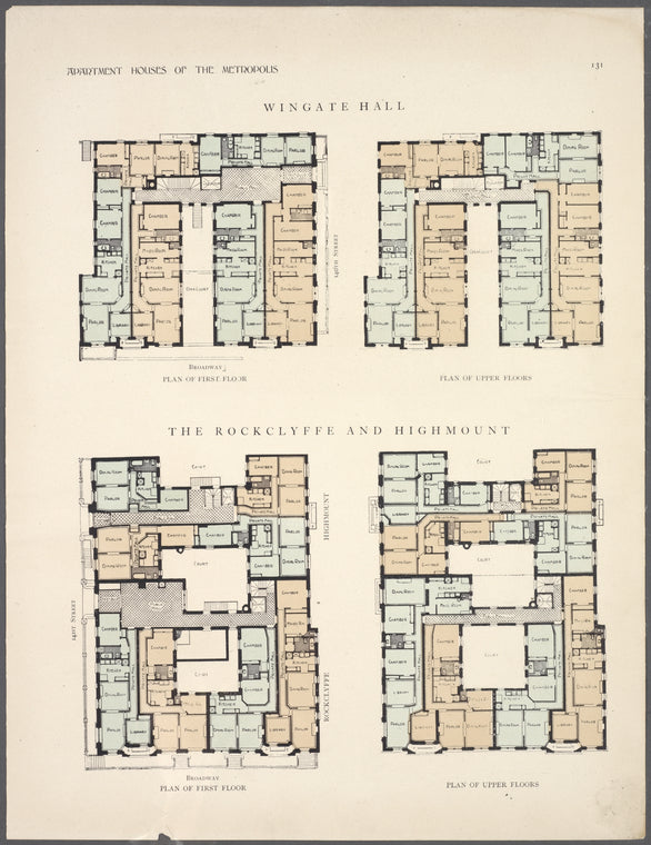 Wingate Hall. Plan of first floor; Plan of upper floors; The Rockclyffe and Highmount. Plan of first floor; Plan of upper floors.