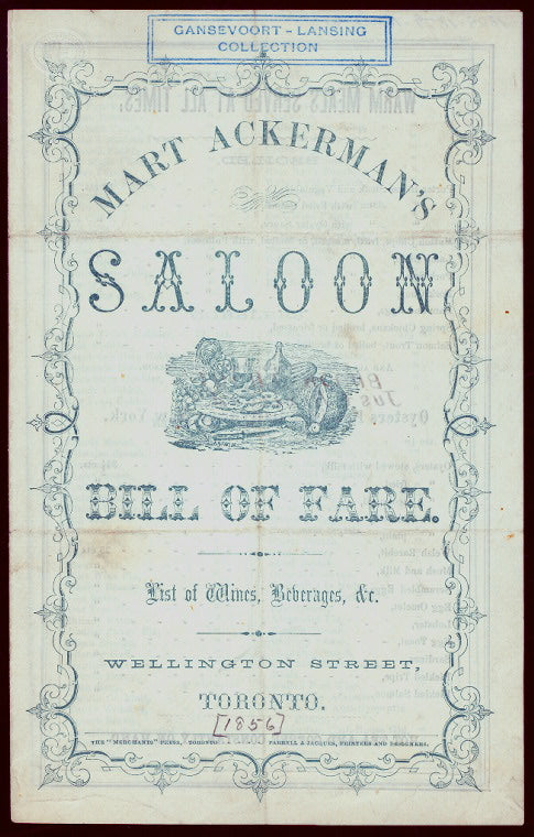 DAILY MENU [held by] MART ACKERMAN'S SALOON [at] "TORONTO, CANADA" (SALOON)
