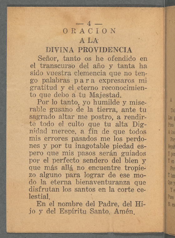 Dia Primero del Año Para Dar Gracias Bajo la Invocacion de la Divina Providencia.