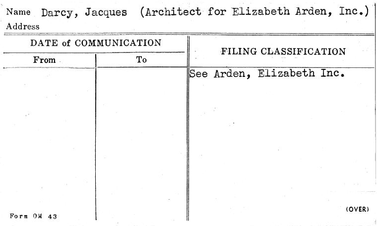 Darcy, Jacques (Architect for Elizabeth Arden, Inc.)