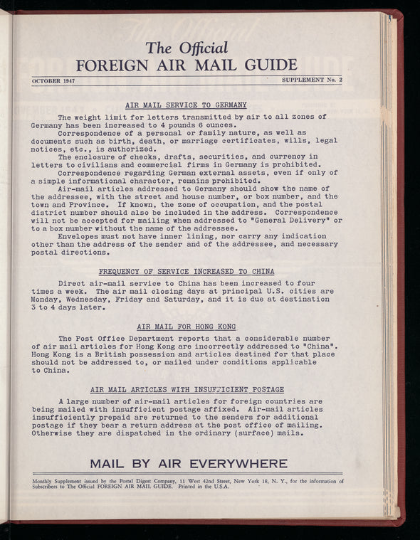 The Official foreign air mail guide: Supplement