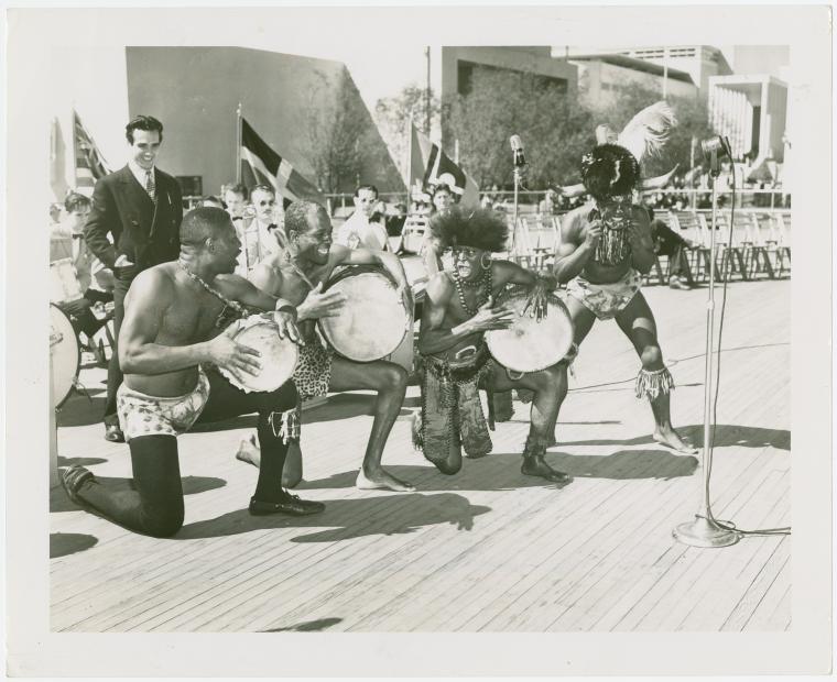 Amusements - Performers and Personalities - Musicians - Krupa, Gene and Algerian Drummers - Krupa watches drummers in Court of Peace