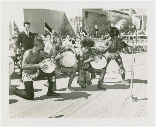 Amusements - Performers and Personalities - Musicians - Krupa, Gene and Algerian Drummers - Krupa watches drummers in Court of Peace