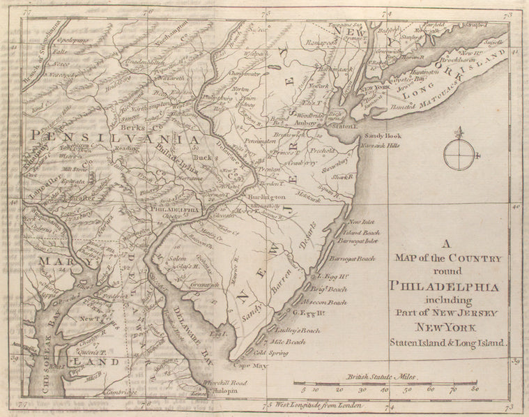 A Map of the country round Philadelphia : including part of New Jersey, New York, Staten Island, & Long Island.