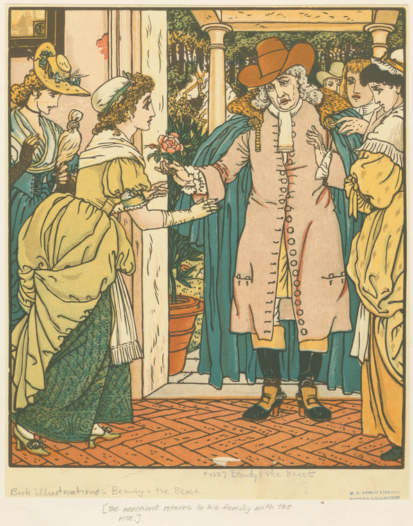 The merchant returns to his family with the rose