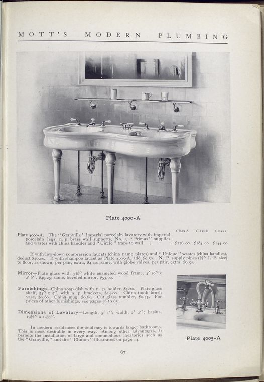 Plate 4000 - A, and Plate 4005 - A. Porcelain lavatory, mirror and furnishings
