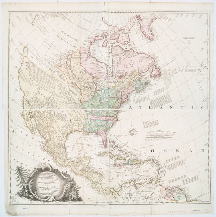 A general map of North America : in which is express'd the several new roads, forts, engagements, & taken from actual surveys and observations made in the army employ'd there, from the year 1754, to 1761