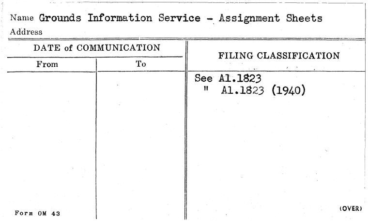 Grounds Information Service - Assignment Sheets