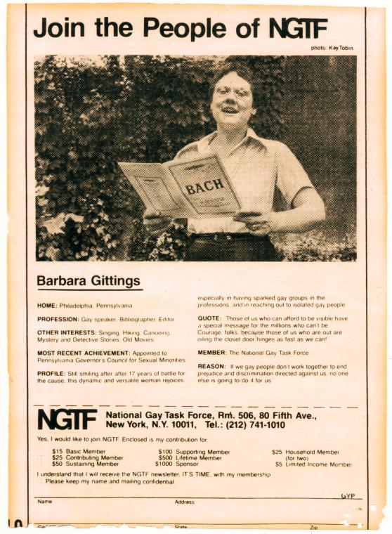 Gittings in "People of the NGTF" ad