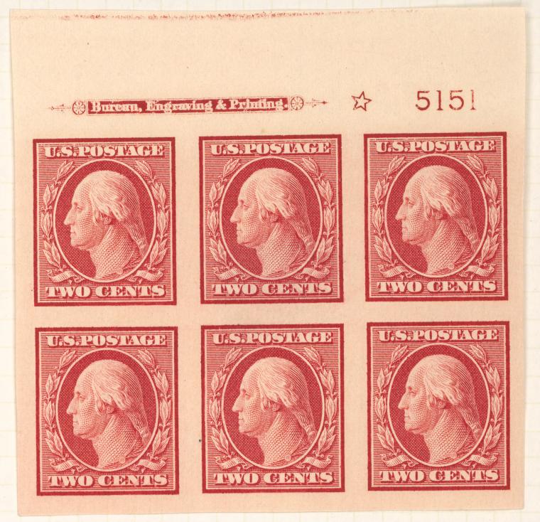 2c carmine Washington block of six