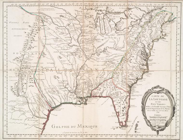 Carte de la Louisiane et des pays voisins : dédiée à M. Rouillé, sécretaire d'État, ayant le Département de la marine