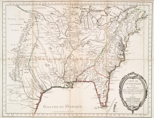 Carte de la Louisiane et des pays voisins : dédiée à M. Rouillé, sécretaire d'État, ayant le Département de la marine