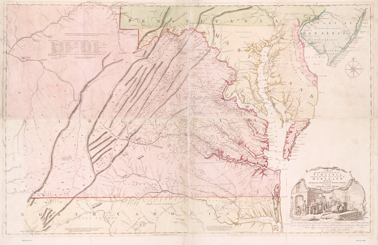 A map of the most inhabited part of Virginia containing the whole province of Maryland with part of Pensilvania, New Jersey and North Carolina