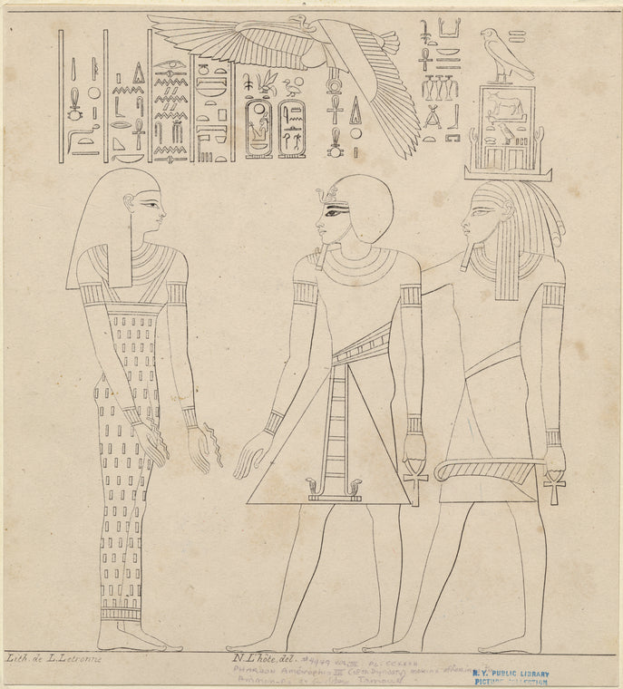 Pharaoh Aménophis III (18th Dynasty) making offering to Ammon-Ra & Goddess Tamon V