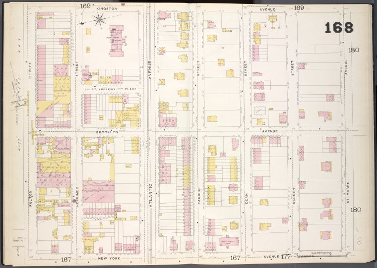 Brooklyn, V. 7, Double Page Plate No. 168 [Map bounded by Kingston Ave., St.Marks Ave., New York Ave., Fulton St.]
