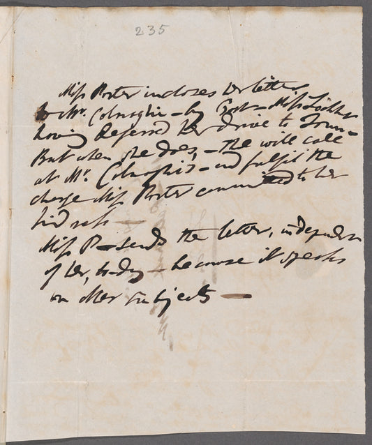 Jane Porter to Dominic Charles Colnaghi, autograph letter (copy)