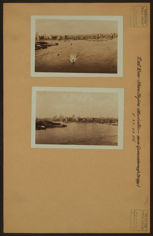 East River - Shore and skyline of Manhattan between East 83rd and 97th Streets - Queensborough Bridge - [New York Edison Company.]