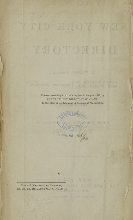 New York City directory: for the year ending May 1, 1873