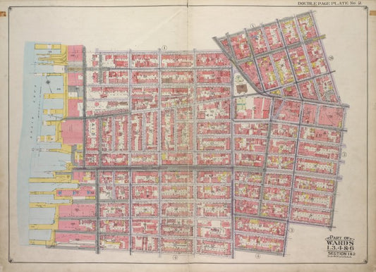 Brooklyn, Vol. 1, Double Page Plate No. 2; Part of Wards 1, 3, 4 & 6, Section 1 & 2; [Map bounded by Pierrepont St., Johnson St., Bridge St., Hoyt St., Smith St.; Including Warren St., Baltic St., East River, Furman St.]