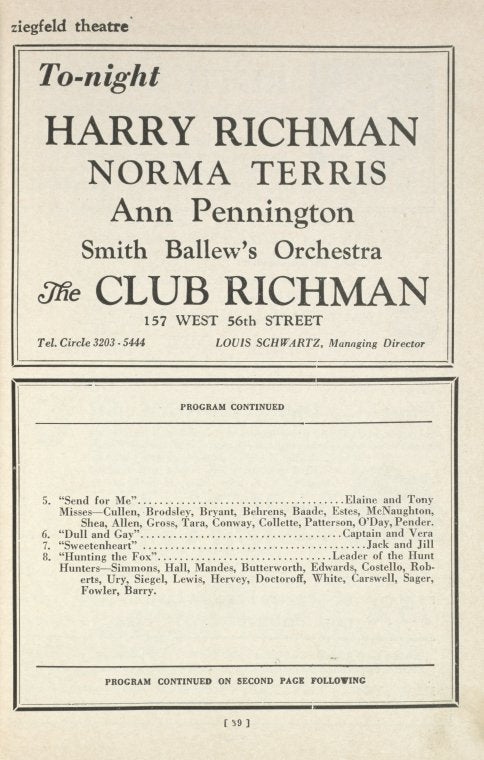 Program (dated 2/24/1930) for Simple Simon at the Ziegfeld Theatre (New York, N.Y.)