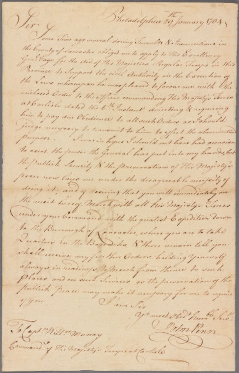 Letter to Capt. William Murray, Carlisle [Penn.]