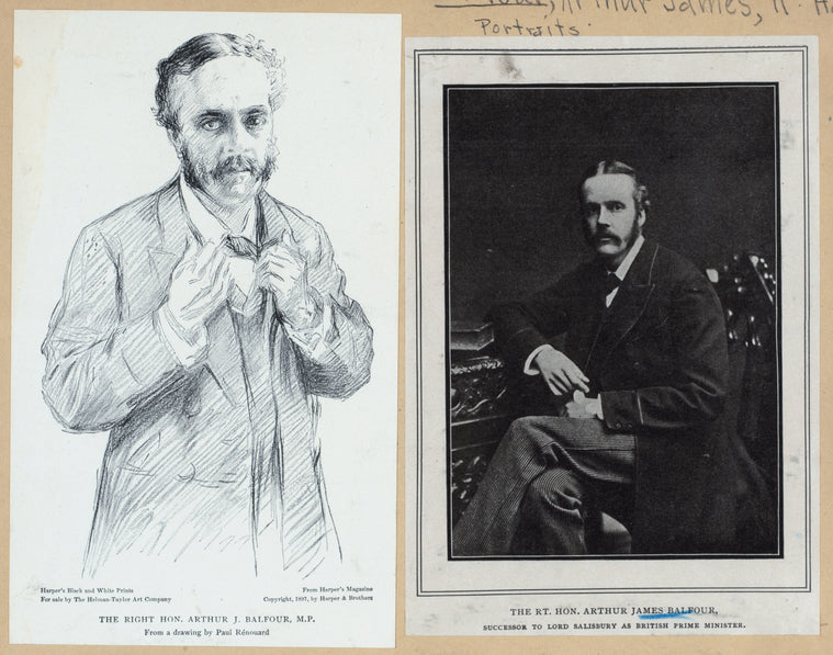 A sheet with two portraits of the Right Hon. Arthur James Balfour.