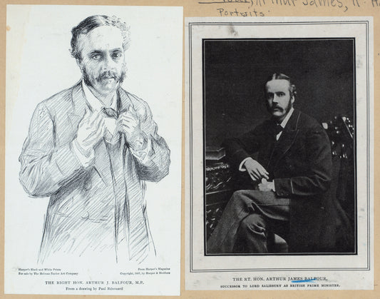 A sheet with two portraits of the Right Hon. Arthur James Balfour.