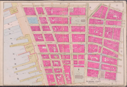 Plate 3 [Map bounded by Barclay St., Park Row, Beekman St., William St., Wall St., Hudson River]