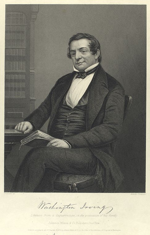 Washington Irving (autograph). Likeness from a daguerreotype, in the possession of his family