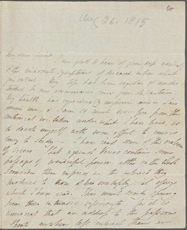 Autograph letter [signature cut away] to Thomas Jefferson Hogg, 26 August 1815