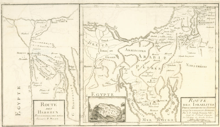 Route des Hebreux pour passer la Mer Rouge ; Pierre d'Horeb ; Route des Israelites depuis leur depart de l'Egypte jusqu'au passage au Jourdain