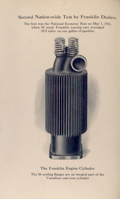 The Franklin engine cylinder; The 56 cooling flanges are an integral part of the Vanadium cast iron cylinder.