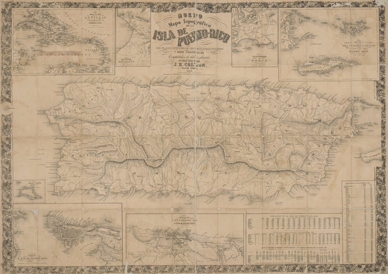 Nuevo mapa topográfico de la Isla de Puerto-Rico : con planos extensos de los principales puertos y notas estadisticas compiladas de datas officiales