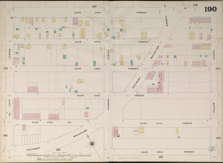Bronx, V. 9, Double Page Plate No. 190 [Map bounded by East 138th St., Willow Ave., East 133rd St., St. Ann's Ave.]