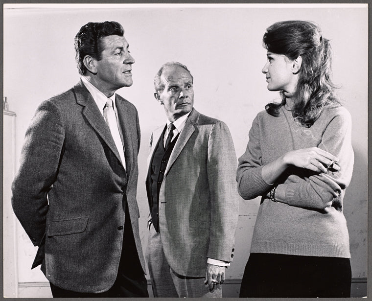 Robert Preston, Leon Janney and Carol Rossen in rehearsal for the stage production Nobody Loves an Albatross