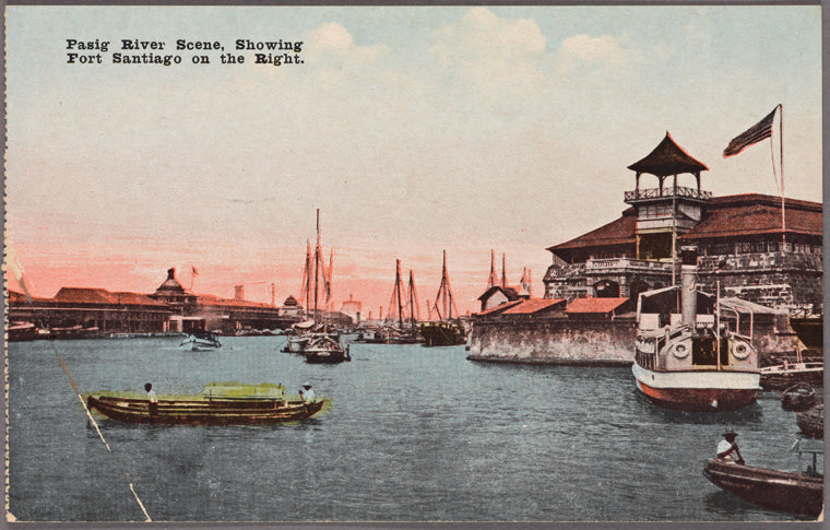 Pasig River scene, showing Fort Santiago on the right.