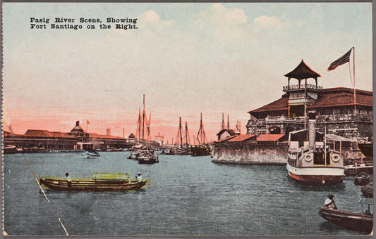 Pasig River scene, showing Fort Santiago on the right.