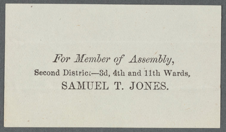 Individual small ballots: Thomas J. Barr; William E. Dodge, Electors; Horatio Seymour; Peter W. Ostrander; Ruben E. Fenton; Samuel T. Jones; John Fox