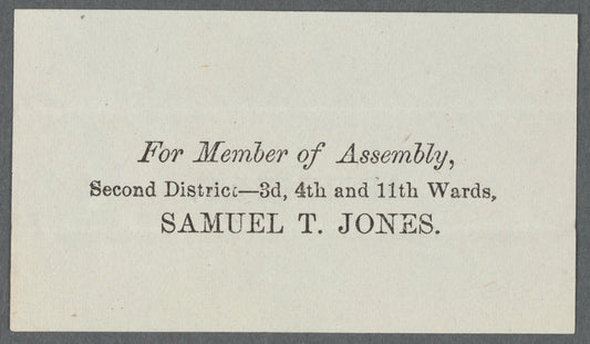 Individual small ballots: Thomas J. Barr; William E. Dodge, Electors; Horatio Seymour; Peter W. Ostrander; Ruben E. Fenton; Samuel T. Jones; John Fox
