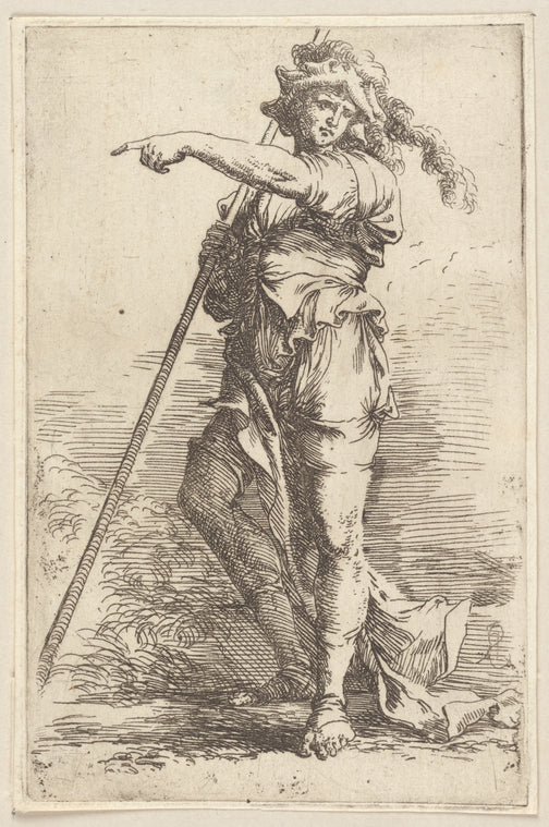 Soldier Holding a Cane in His Right Hand, Pointing Toward the Left
