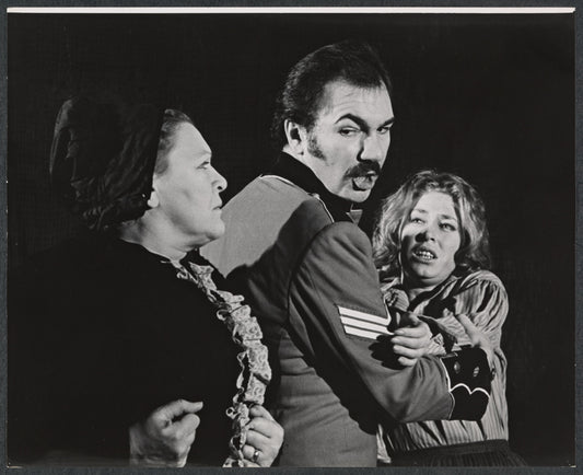 Charlotte Jones, Jeanne Hepple and John Colicos in the stage production Serjeant Musgrave's Dance