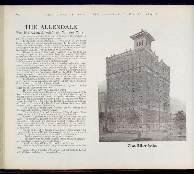 The Allendale. West End Avenue & 99th Street, Northeast Corner.