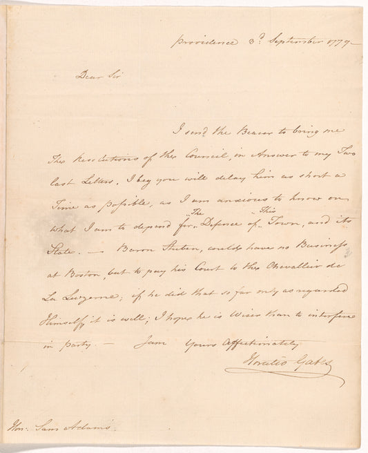 Letter from Horatio Gates