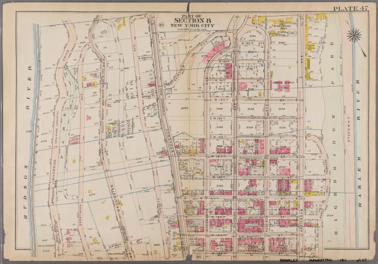 Plate 47: Bounded by Harlem River, W. 182nd Street, W. 183rd Street, and Hudson River.