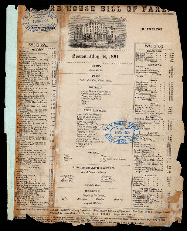 DAILY MENU [held by] REVERE HOUSE [at] "BOSTON, MA" ([HOTEL?])